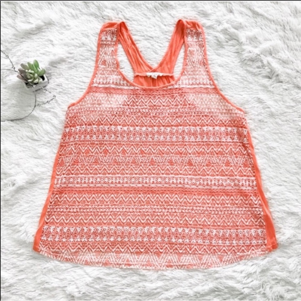 E (Hanger) M Orange & White Lace Tank Top Medium